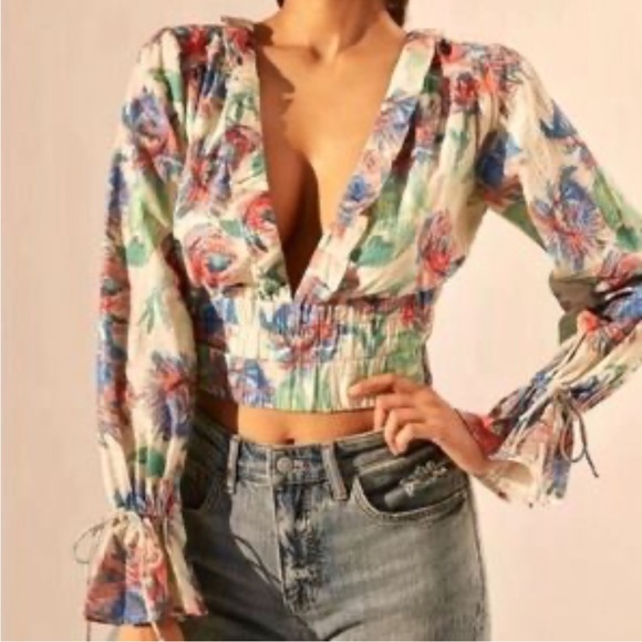 Anthropologie Tops - Anthropologie floral v-neck top
